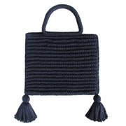 Handcrafted Cotton Tassel Tote bag in Navy by Binge Knitting